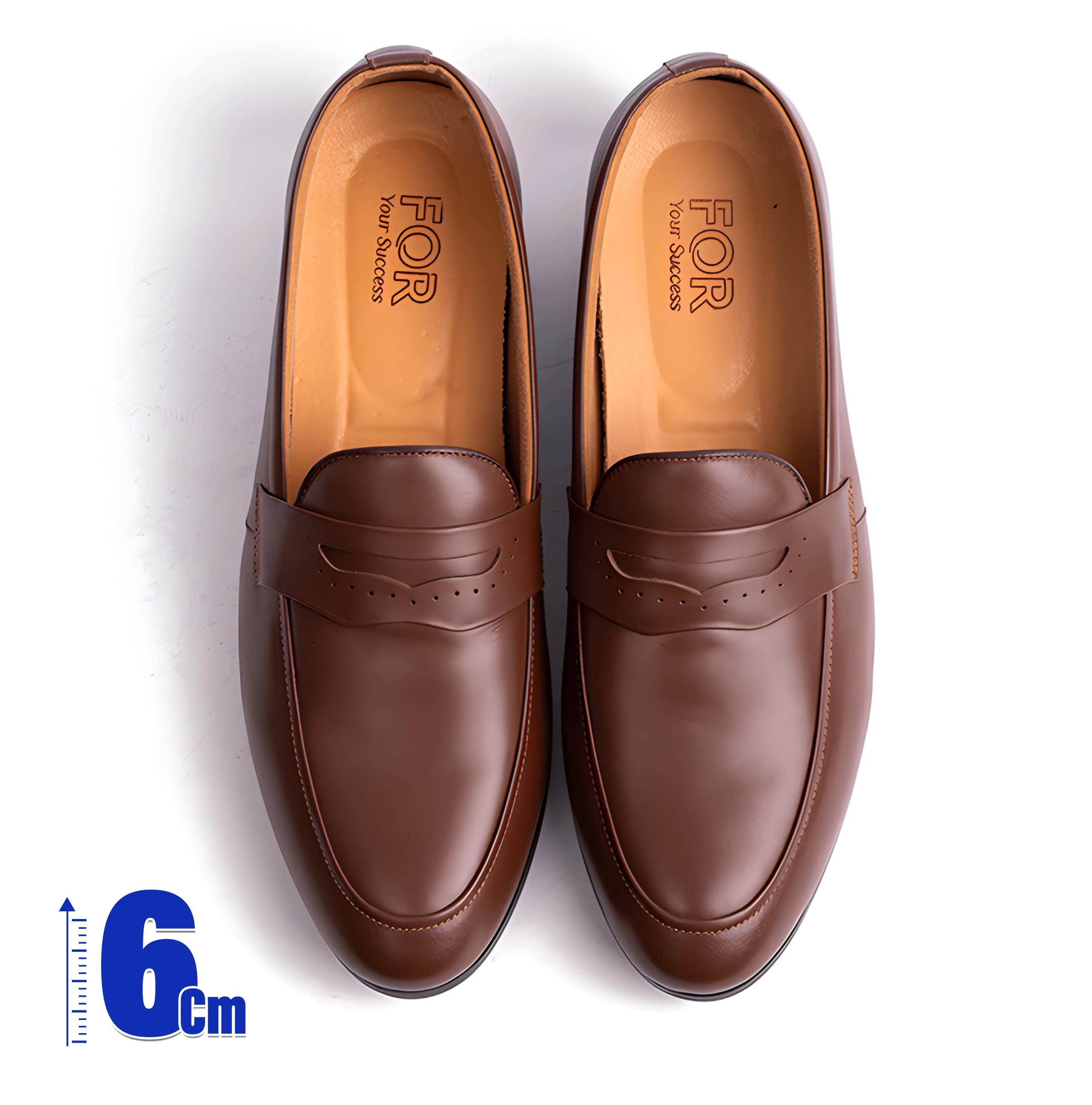 GIÀY PENNY LOAFER DA BÒ MÀU NÂU  TĂNG CHIỀU CAO 6CM DPLF03