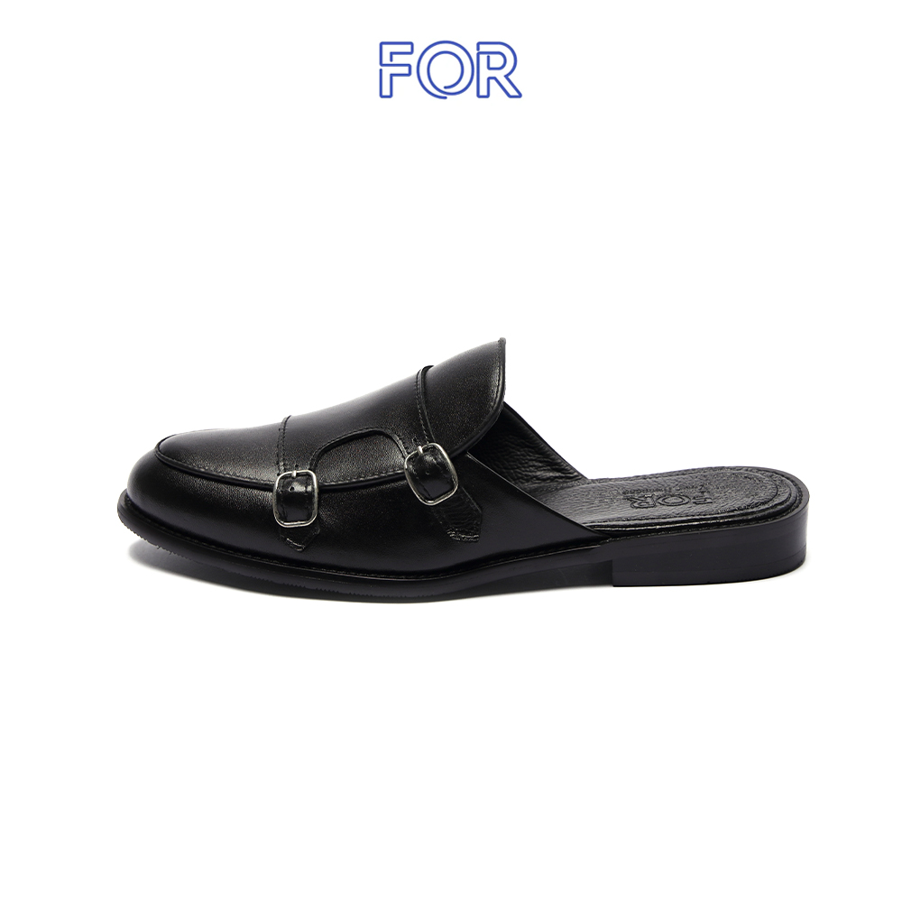 SỤC DOUBLE BUCKLE MULES DA BÒ MÀU ĐEN SF15