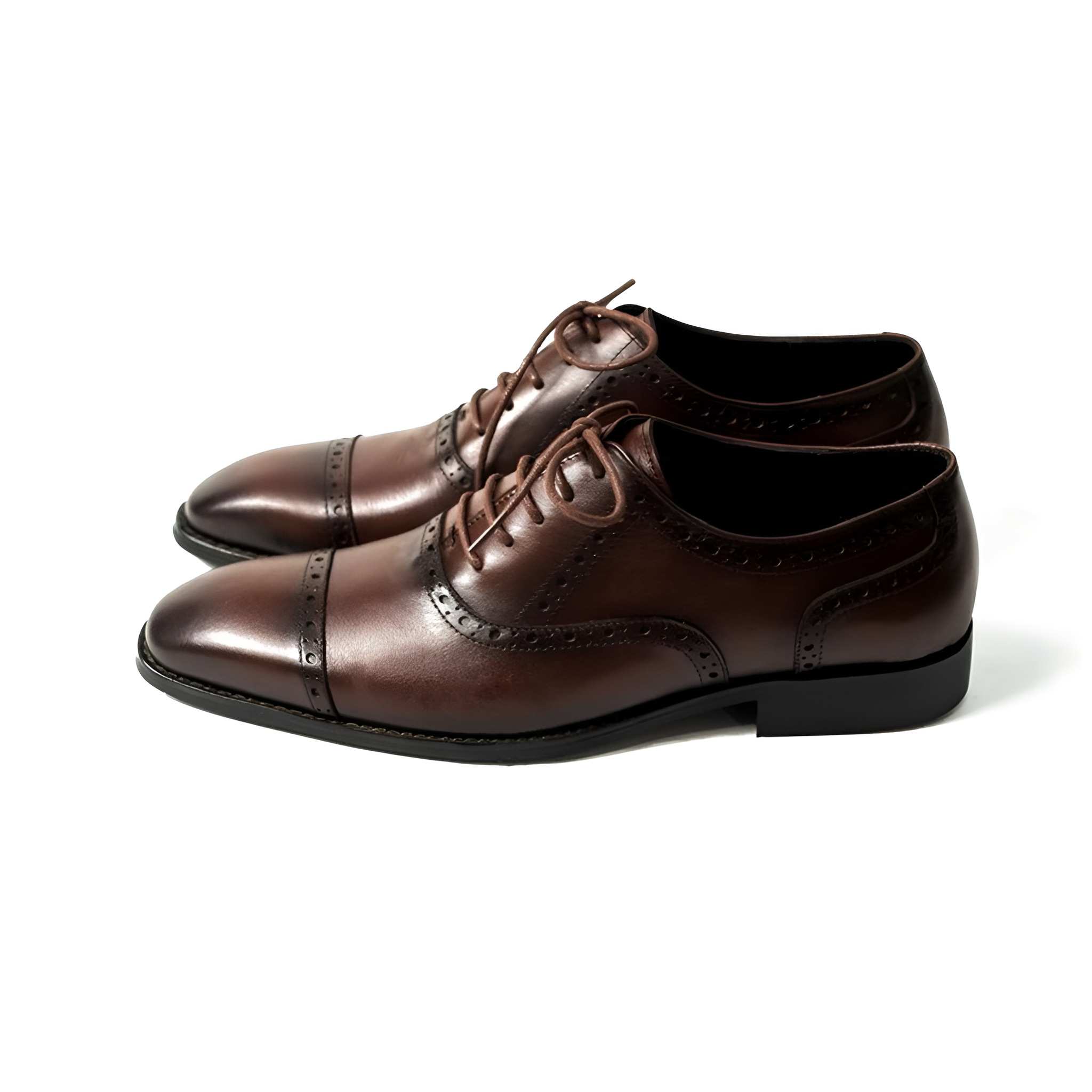 GIÀY CAPTOE OXFORD DA BÒ MÀU NÂU SẬM ĐẾ CAO SU CTF05