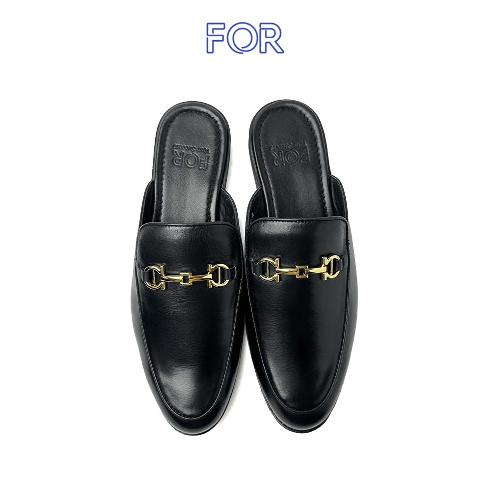 SỤC HORSEBIT MULES DA BÒ MÀU ĐEN KHUY VÀNG SF01