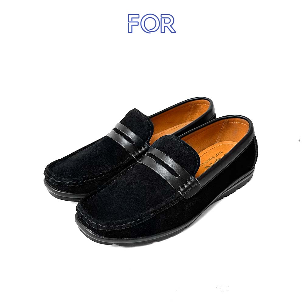 GIÀY LƯỜI MOCCASIN DA LỘN MÀU ĐEN MF19